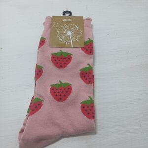 Pink Strawberry Print Crew Socks